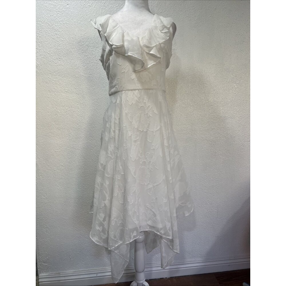 Kensie Dresses Womens White Handkerchief Hem  Midi Dress Sz 6 Ruffle Sleeve‎